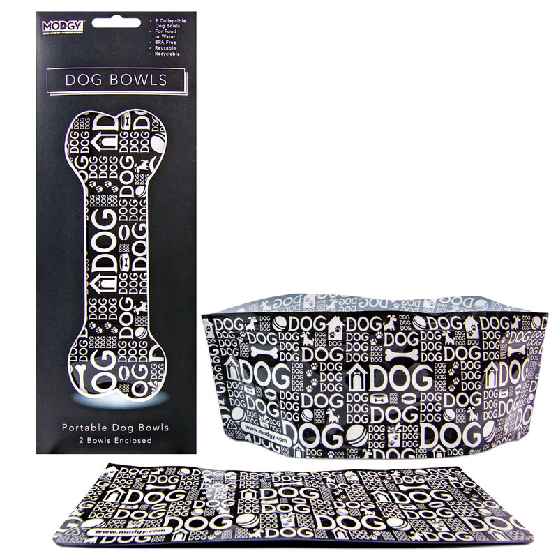 MODGY Collapsible Dog Food Bowl Dish, Reusable, Plastic Travel Size, Portable Container, Camping, Hiking, Car, Road Trip Essential, Cute Pattern, Doggy Dog, Pack of 2 - Image 1